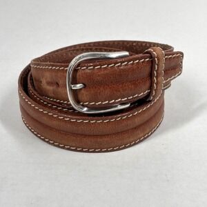 Brighton Mens 42 Leather Belt Brown Silver Buckle Stitch Detail 21774‎ USA GUC